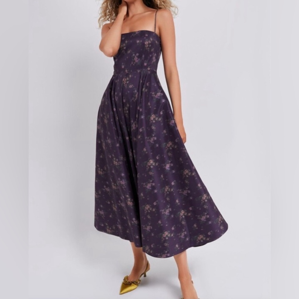 Tuckernuck Amethyst Rosette Naomi Dress Medium Plum Winter Floral Midi Dress